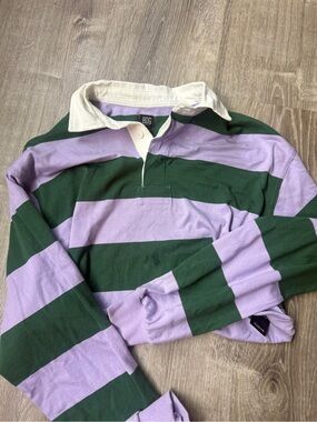 BDG Lavender and Forest Green Striped Rugby Polo